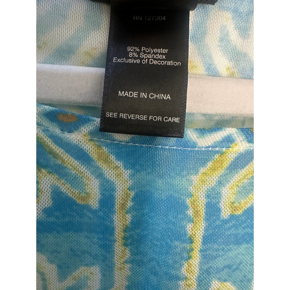 Ali Miles Womens XL Sheer Mesh Poncho Top Geometric Handkerchief Hem *Flawed - Picture 6 of 14